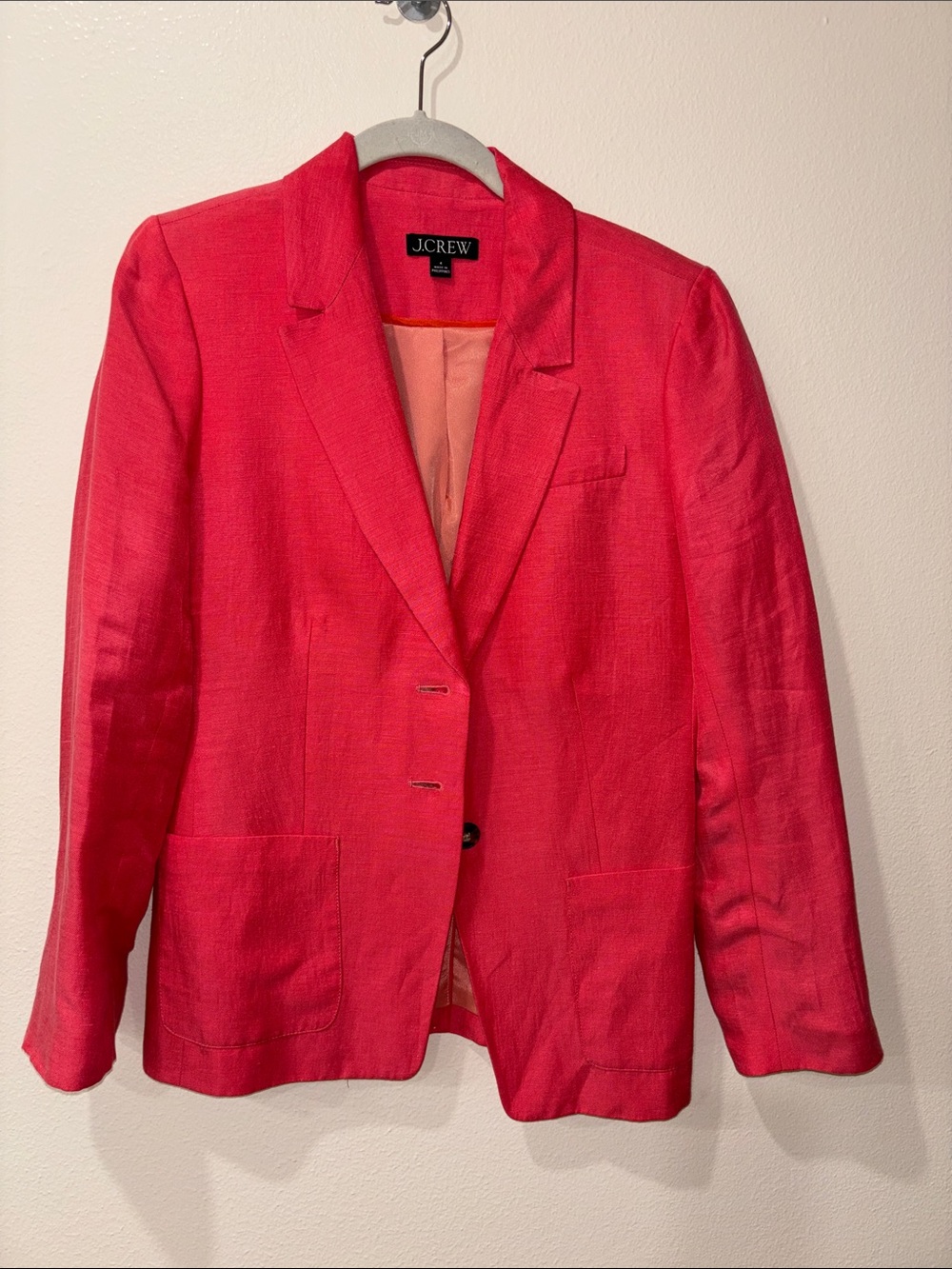 J. Crew Coral-Pink Linen Blend Single-Breasted Blazer. Never worn size 4